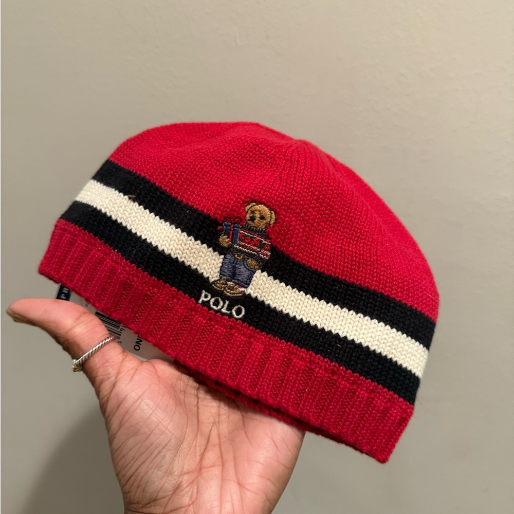 Ralph Lauren Kids Red and Black Striped Beanie